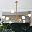 30" Modern Chandelier Ceiling Light Fixture, 8-Light Sputnik Chandeliers Brushed Gold Mid Century Chandelier Over Table, Height Adjustable Chandeliers for Dining Room Kitchen (Bulbs Not Included)