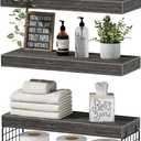 QEEIG Bathroom Shelves Over Toilet - Wall Mounted Floating Shelves Toilet Paper Storage Small Farmhouse Decor Shelf 16 inch Set of 3, Grey (019-GY3)