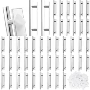 Barydat 50 Pack Self Stick Push Pull Helper Stick on Drawer Pulls ABS Plastic Adhesive Door Cabinet Handles Peel and Sticks Cabinet Handles for Kitchen Sliding Door Furniture(Silver)