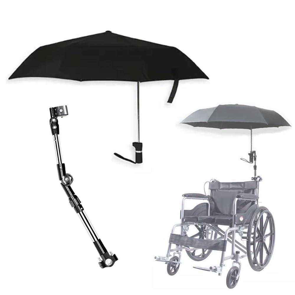 Wheelchair Umbrella with Holder - Electric Wheelchair Sunshade Awning Stand Windproof Eccentric Umbrella Adjustable Bracket