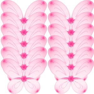 12 Pcs Butterfly Fairy Wings Butterfly Wing Dress up Party Costume Accessory Angel Costume for 2 to 12 Years Girls(Light Pink)