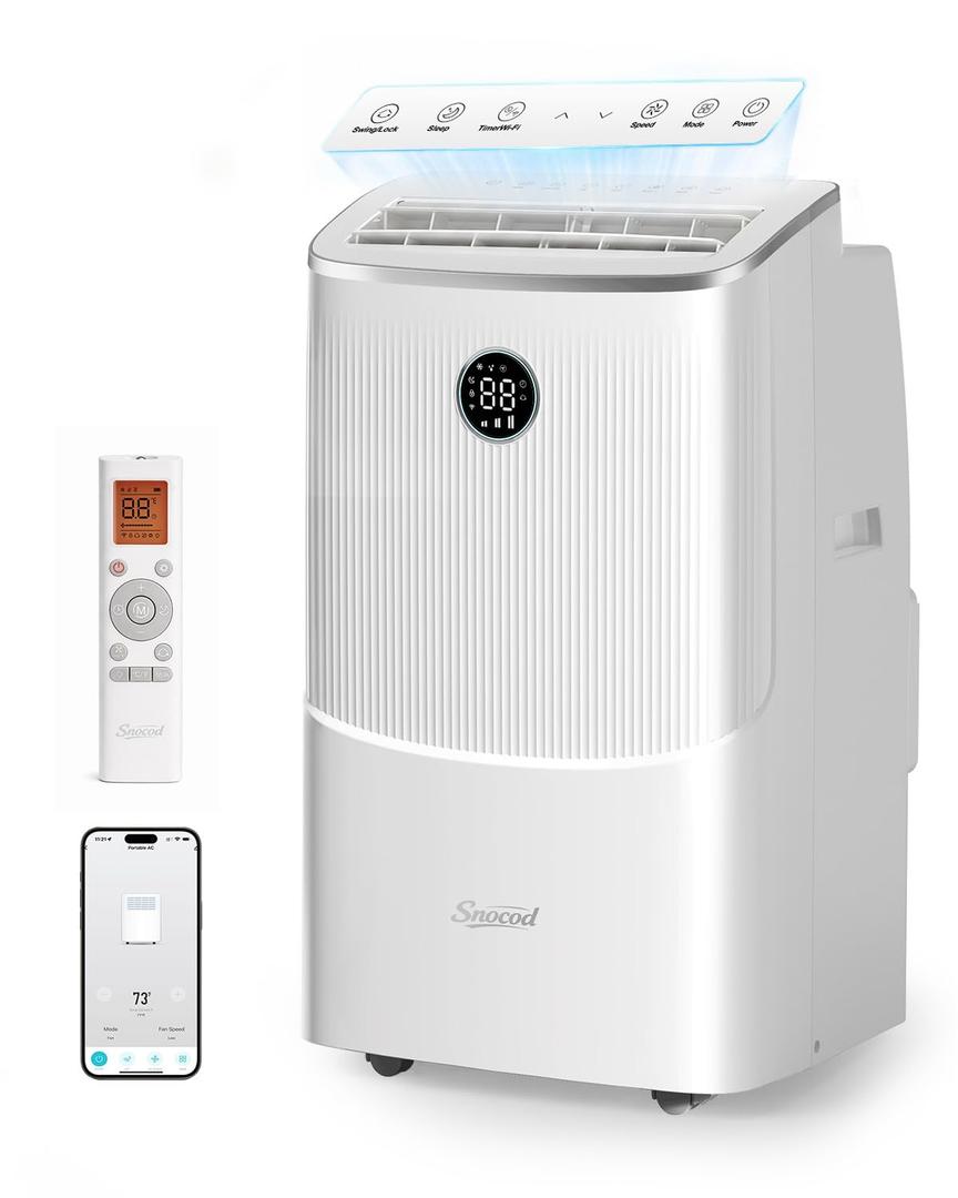 16000 BTU Portable Air Conditioners, Cools Up To 780 Sq. Ft., 5-In-1 Smart AC Unit With WiFi App, Remote, Fast Cooling, Dehumidifier, Fan, Sleep Mode, 24H Timer And Window Kit,Upgraded Clean White