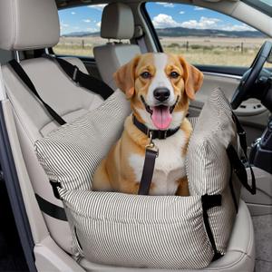 Dog Car Seat for Small/Medium Dogs Under 40 lbs - Elevated Pet Seat with Safety Belt, Non-Slip Base, and Storage Pockets for Car Travel (Brown, 30 x 20.5 inch)