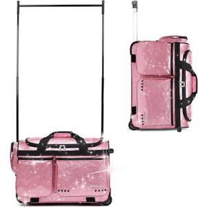 Fanwoli 23" Dance Bag with Garment Rack | Glittering Waterproof Fabric | Shine-Bright Collection | Ideal Competition Rolling Duffle Bag for Dancer Cheerleader Little Princess 