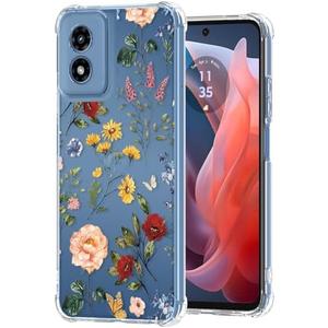 Buleens for Motorola for Moto G Play 2024 Case 4G - Clear Flexible TPU Women Girls Cute Protection Phone Cover Slim Fit Shockproof Girly Aesthetic Design Pattern for Motorola G Play 2024 Case, Floral