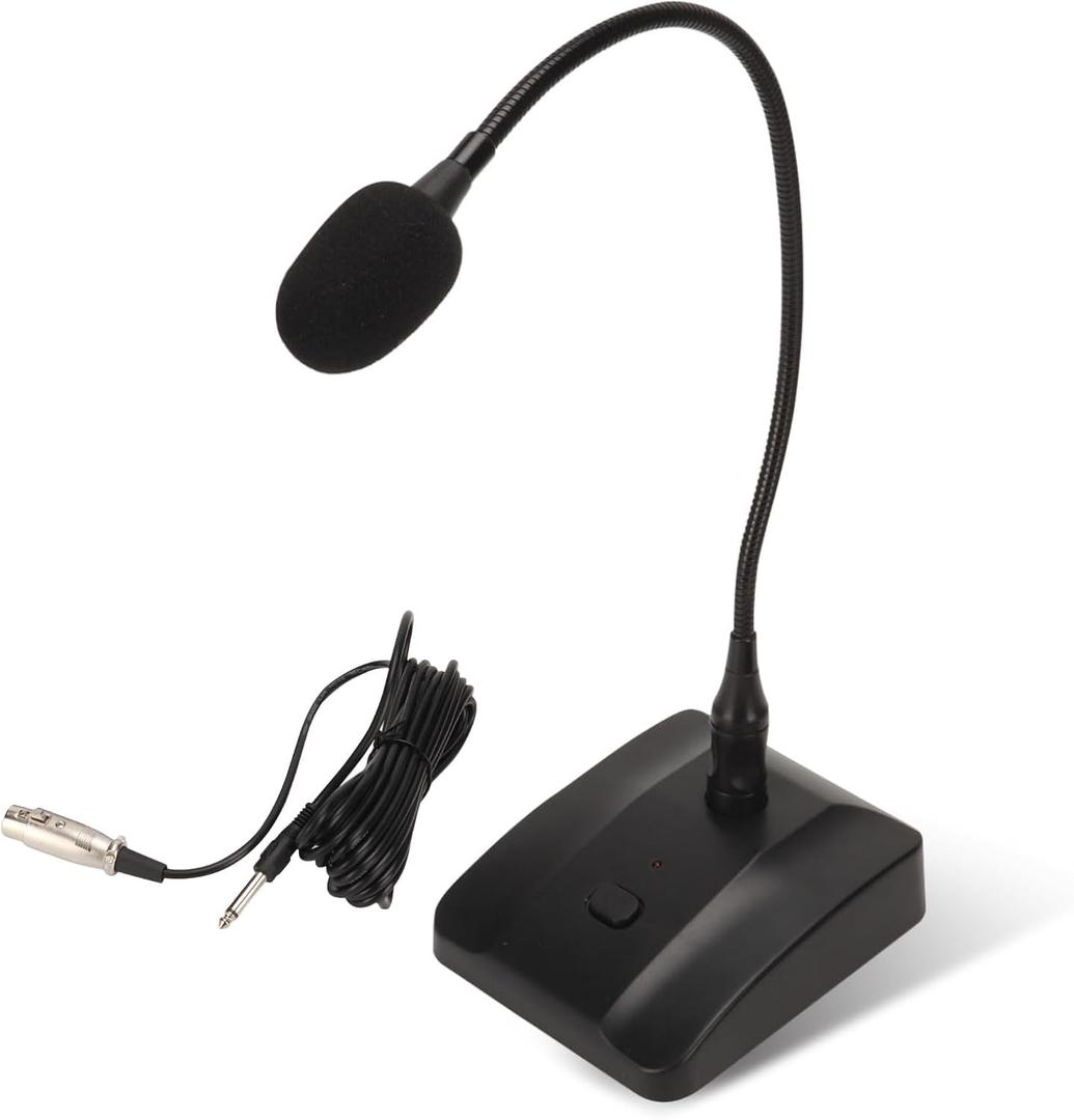 Gooseneck Condenser Microphone, 6.35mm Wired Microphone with Mute Button Desktop Microphone Computer Mic Podium Microphones Desktop Paging Mic Corded Voice Mic for Meetings Lectures Recording