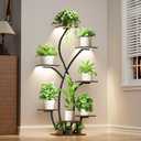 Plant Stand Indoor with Grow Light, 55'' Corner Plant Stands for Indoor Plants, 7 Tiered Indoor Plant Shelf, Flower-Shaped Plant Rack, Metal Display Shelves for Living Room Patio Balcony Decor Black