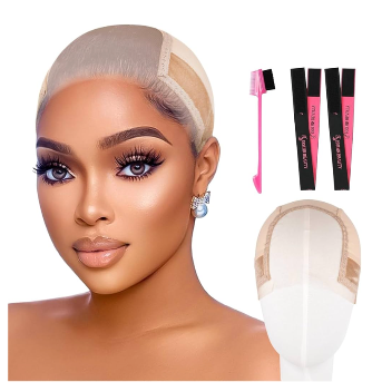 Isshin Beauty Wig Grip Cap for Glueless Wigs: Small Non-Slip Lace Front Gripper 4x5 Transparent Swiss Lace - Adjustable Velcro All-Day Stay-in-Place Fit (Light Brown)