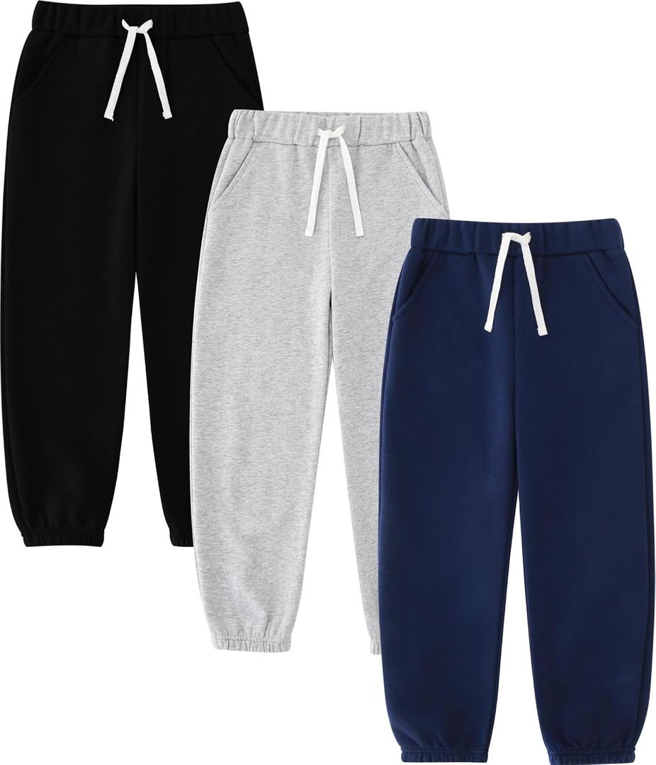 Boys Fleece Sweatpants, 3-Pack Jogger Pants,120