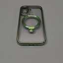 360 Spin CD Stand for iPhone 17 Case Compatible with Magsafe Ring [Never Yellow][DIY Glitter Cardstock] Camera Protection Plating Clear Cute Phone Case for Women Girls 6.3'', Sage Green