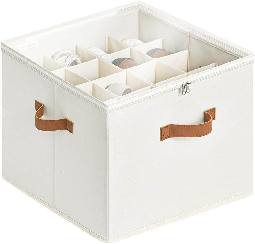 StorageWorks Shoe Organizer for Closet, Fits up to 16 Pairs, Shoe Cubby Storage Containers with Adjustable Dividers and Clear Cover, Beige (Medium)