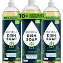 Puracy Natural Dish Soap Packs- Unscented Skin-Softening Plant-Based Dishwashing Soap, Non-Toxic Dish Soap, Fragance Free Organic Liquid Dishwashing Detergent Soap (Unscented, 16 fl oz, 3 Pack)