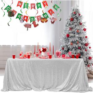 FYLEDAEE Square Tablecloth 90X90 inch Sequin Table Cloths Rose Gold Glitter Table Cover for Wedding Birthday Baby Shower Candy Dessert Dinner Party Decoration