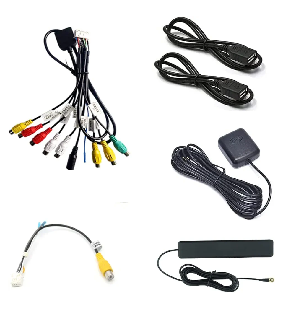 Car Stereo Radio 4G RCA USB CAM in Cable GPS Antenna Wire Harness Kit for 9'' or 10'' Aftermarket Android Headunit with 16pin Power Socket 20pin RCA Port