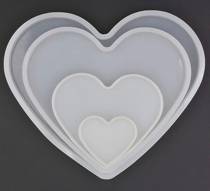 4Set Love Heart Shape Epoxy Mold  Size 18cm, 15cm, 10cm, 5.2cm DIY Resin Casting Silicone Mold (Not Deep Heart)