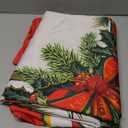 Horaldaily Christmas Tablecloth 60104 Inch, Poinsettia Golden Ribbon Washable Table Cover for Party Picnic Dinner Decor (Red)