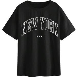 SOLY HUX Women's Graphic Oversized Tees Letter Print Summer Tops Vintage Half Sleeve Loose Casual T Shirts (Large)