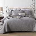 ABREEZE King Size Grey Quilt Cotton Vintage Floral 3-Piece Paisley Quilt Set Scalloped Comforter Bedspread Set Quilted Coverlet Cotton Beige Comforter King Size