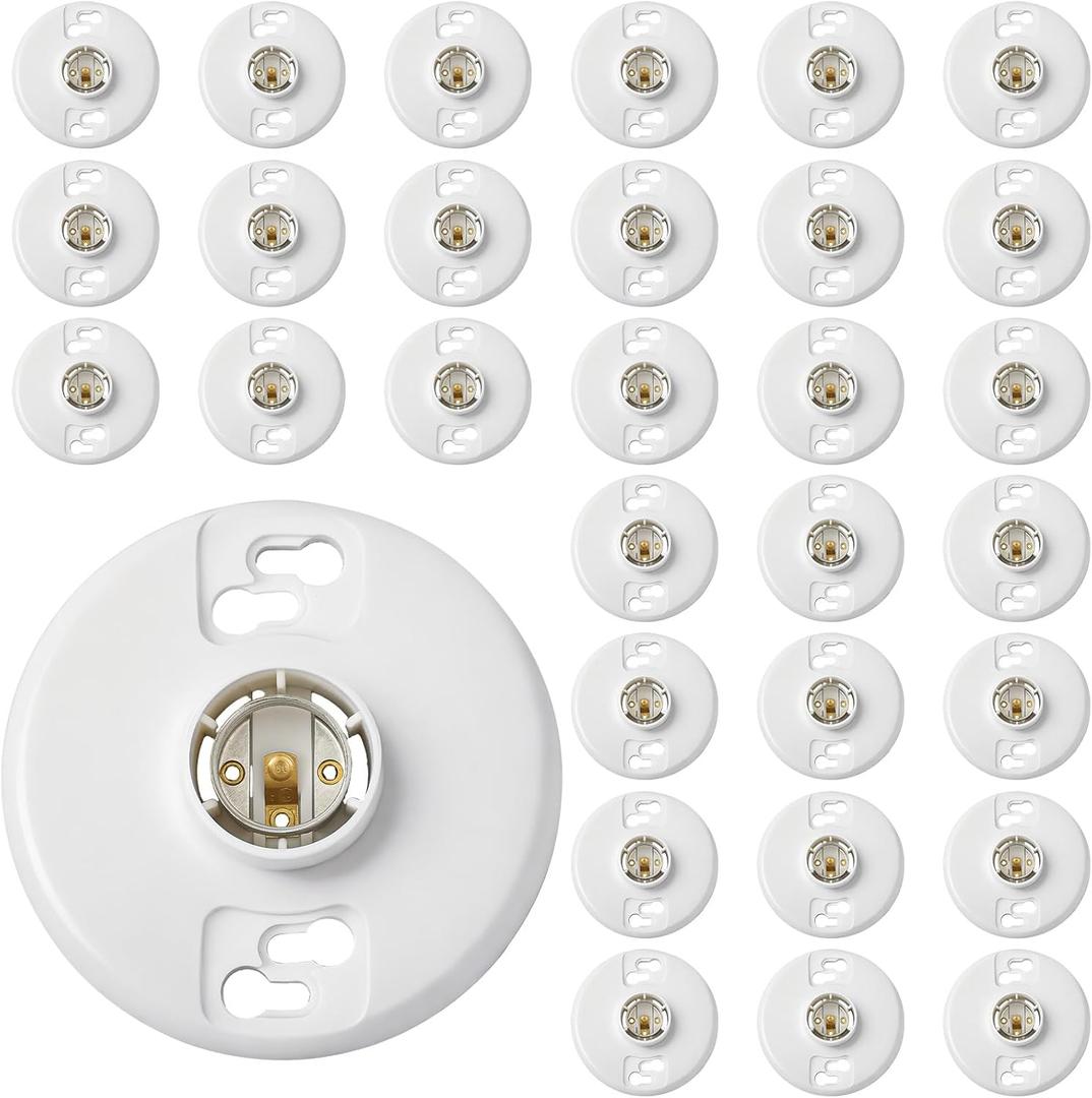 30 Pcs E26 Medium Base Ceiling Lamp Holder Keyless Light Sockets White Bulb Socket Incandescent Fluorescent CFL Lamp Holder 660w 250v (Phenolic Resin)