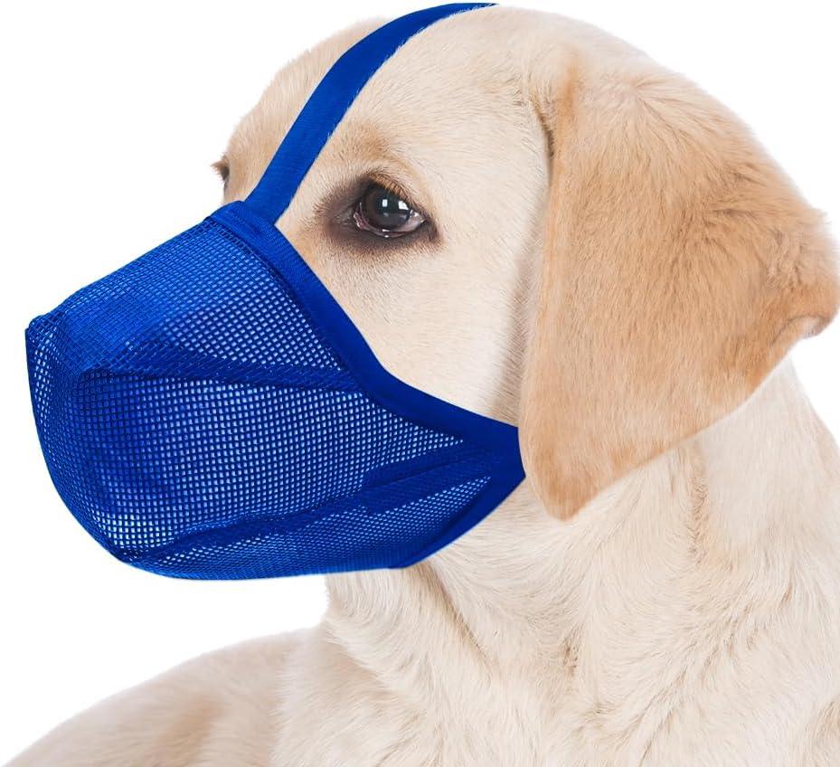 Dog Muzzle, Soft Mesh Covered Muzzles for Small, Medium, Large and X-Large Dogs, Muzzle with Adjustable Straps, Prevent Barking, Biting, and Accidental Ingestion (Blue, Small) (S(Sount:8.75"-9.75"))