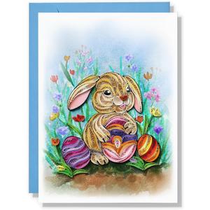 Happy Easter Day Card, Cute Rabbit and Eggs Cards, Animal Themed, Holiday Quilling Art for Kid, Mom, Family, Friend, Husband, Wife with Envelope (Bunny)