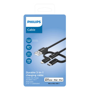 Philips 3-in-1 USB Black Charging Cable - 6 ft