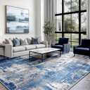 Washable Area Rugs 8'x10' Non-Slip Modern Abstract Soft for Living Room Entryway Bedroom Nursery, Print Pattern, Blue Grey Navy Gray