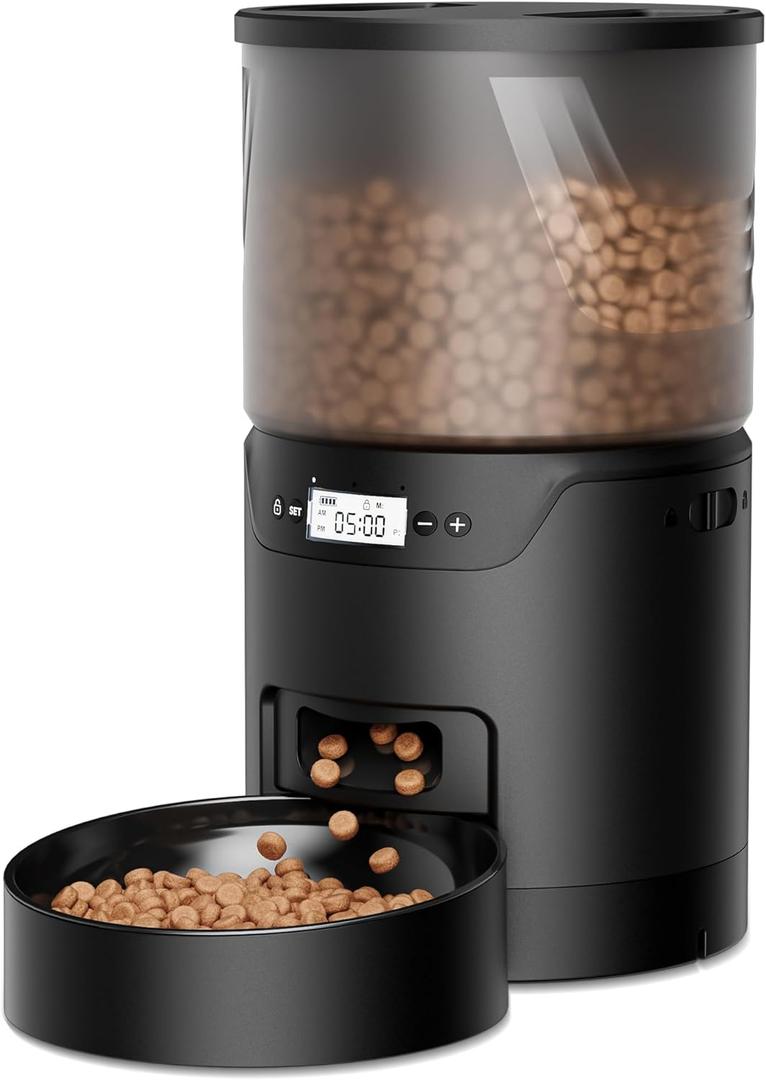 Automatic Cat Feeder: 3L Auto Food Dispenser with Timed Feeding| 6 Meal Programmable& 1-20 Portion Precise Control- Easy to Clean & Setup for Cat Indoor| Desiccant Bag Keep Food Fresh (Black)