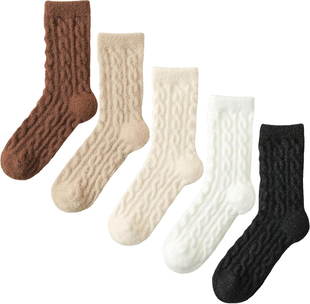 Fuzzy Crew Socks Women Warm Flully Socks Men Home Cozy Soft Sleeping Sock Fall Winter 3/5 Pairs Size 5-10