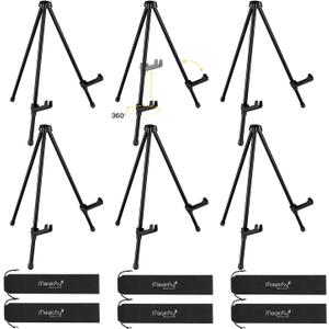 Magicfly 6 Pack Tabletop Easel, Black Steel Table Top Easels for Display, Adjustable & Portable Tripod Easel with 6 Storage Bags, for Signs, Posters, Holds 5 lbs