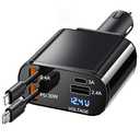 TICCI Retractable Car Charger 66W USB C Retractable with Cables, Car Phone Charger for iPhone 16/15/14 Android, Galaxy, Pixel, Car Accessories Fast Charging for Men Women, Black,