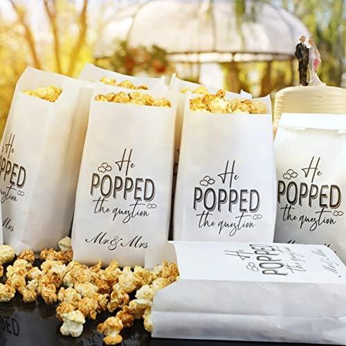 He Popped the Question Popcorn Engagement Party Favors Popcorn Bags,Wedding Bridal Shower Engaged Goody Snack Treat Bags Grease Resistant