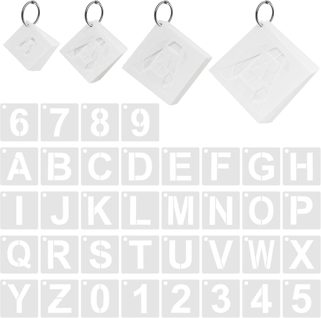Letter Stencils, 144 Pcs Letter and Number Stencils Set, 4 Sizes for Wood, Walls, Fabric, and DIY Craft Projects, Reusable Plastic Alphabet and Number Templates (1-4 Inch)