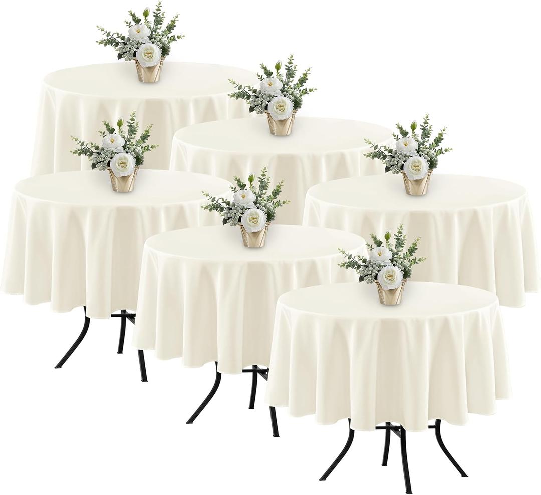 Fitable 6 Pack Ivory Round Table Clothes - 70 Inches in Diameter - Stain Resistant and Washable Tablecloths, Polyester Fabric Table Covers for Wedding, Party, Banquet, Gathering