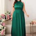 CYCLAMEN Plus Size 0X-4X Satin Halter Neck Dress A-line Maxi Long Dresses Wedding Guest Cocktail Evening Gowns (Green, XXXL)