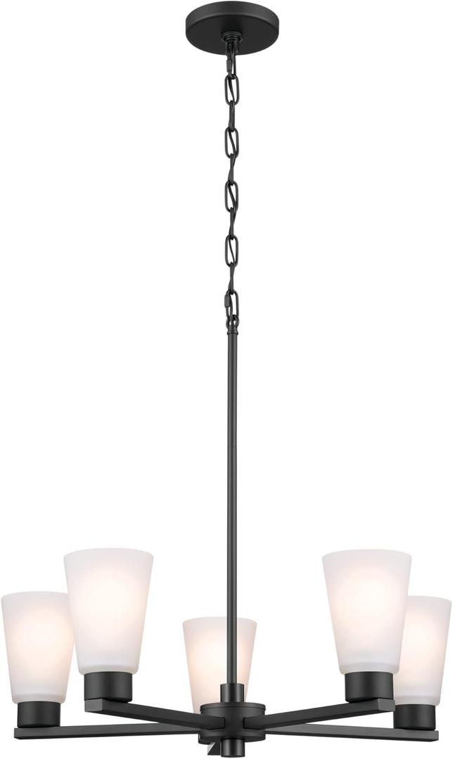 Kichler Stamos 5-Light Chandelier, Modern Ceiling Light Fixture for Living Room, Dining Room, Bedroom, or Foyer, In Black, (24" W x 15")