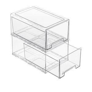 2 Pack Stackable Storage Drawers, Plastic Clear Organizer Bins with Handles for Undersink, Kitchen Cabinet, Fridge, Closet, Pantry, Office, Bathroom