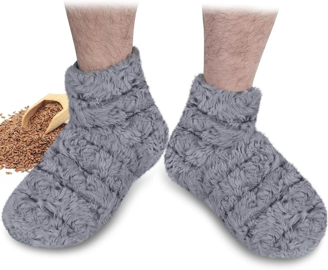 REVIX Microwavable Booties and Feet Warmers for Women & Men, Microwave Heated Foot Warmer with Flaxseed Moist Heat Therapy for Cold Feet, Gray, S/M