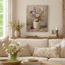 Wildflower Vase Framed Wall Art Canvas Cottage Floral Artwork 16x24 Inches
