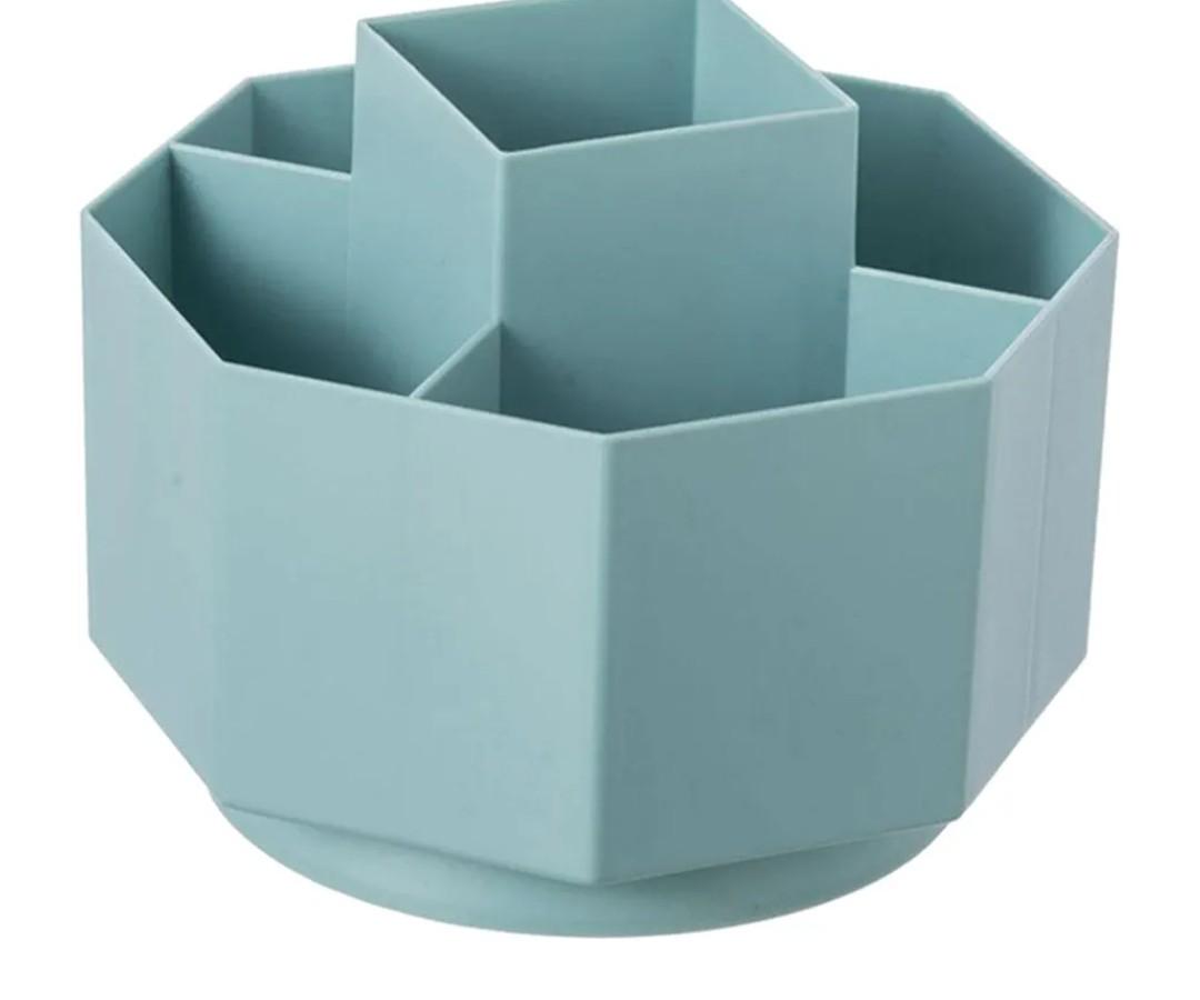 360 Rotary Desktop Holder, 5 Divider Pen Holder, Desk Cosmetics Makeup Stationery Storage Holder Remote Controller Desk Organizer for For Home, Office, Classroom & Art Studio (Blue)