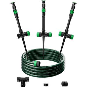 RESTMO Flexible Sprinkler System with Metal Spike Base, Above Ground DIY Irrigation Kit, Multi-Adjustable Lawn Sprinkler Set, Ideal for Plant and Flower Bed Watering, 30ft Garden Hose Included (Green)