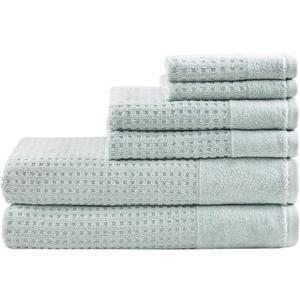Madison Park Spa Waffle 100% Cotton Luxurious Towel Set, Premium Texture Waffle Weave, Highly Absorbent, Quick Dry, Hotel & Spa Quality Wash Clothes for Bathroom, Assorted Sizes, Seafoam 6 Piece
