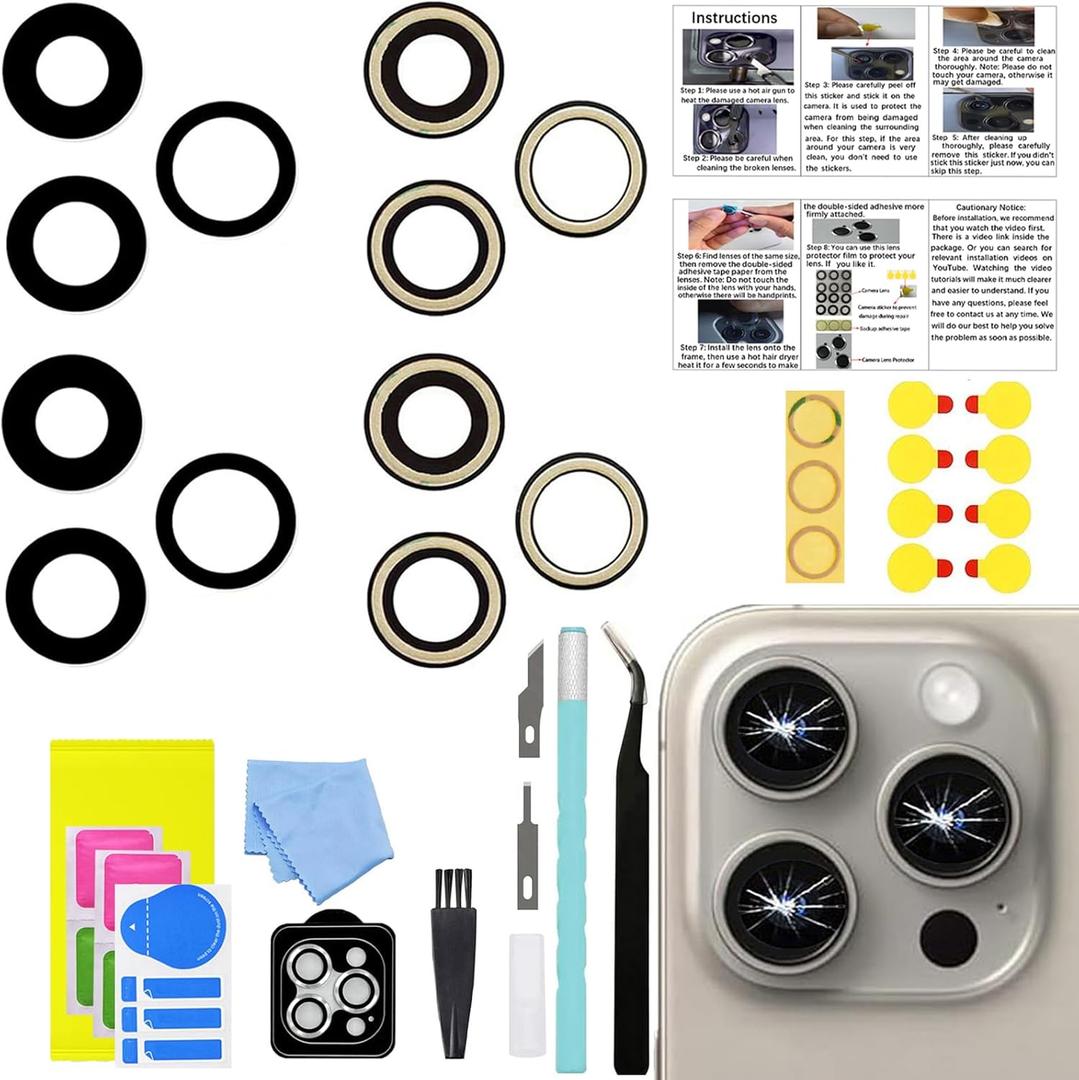 2 Sets LEAFE for iPhone 15 Pro Max Camera Lens Replacement, OEM Original Camera Glass Lens with Pre-Installed Adhesive+Repair Tools