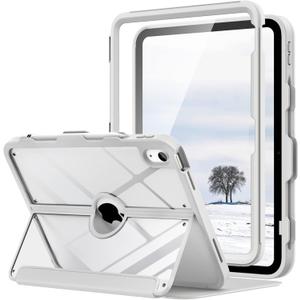 MoKo for iPad 11-inch (A16) 11th Generation Case 2025/ iPad 10th Generation Case with Pencil Holder 2022 10.9 inch, Built-in Screen Protector Clear Back, Multi Angle Viewing Stand,Light Gray