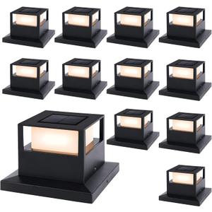 Viewsun 12 Pack Solar Post Cap Lights, Outdoor Garden Solar Powered Fence Post Cap Lights with SMD LEDs Waterproof Light Decorative for Fence Deck or Patio Decor, Fits 4x4, 5x5 or 6x6 Wooden Posts (Black)