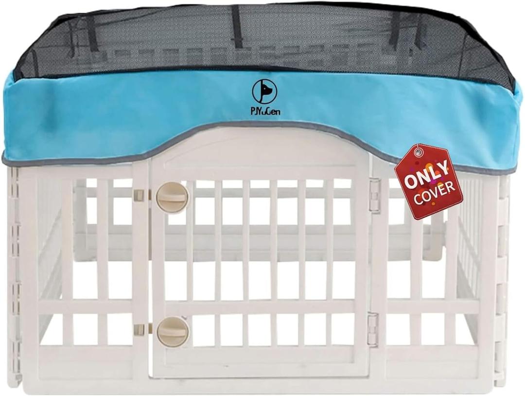 PJYuCien Dog Playpen Mesh Top Cover, Fits 36 Inch 4 Panels Regular Square Plastic Exercise Pet Pen, Adhesive Tape Connections, Blue (Note: Cover Only, Fence Not Included)