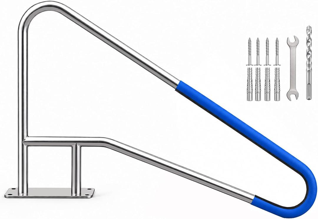 Pool Handrail, 57" x 32" Pool Railings for Inground Pools, 314 Stainless Steel Swimming Pool Handrail with Non-Slip Grip Cover, Heavy Duty Pool Handrails Support 500 lbs