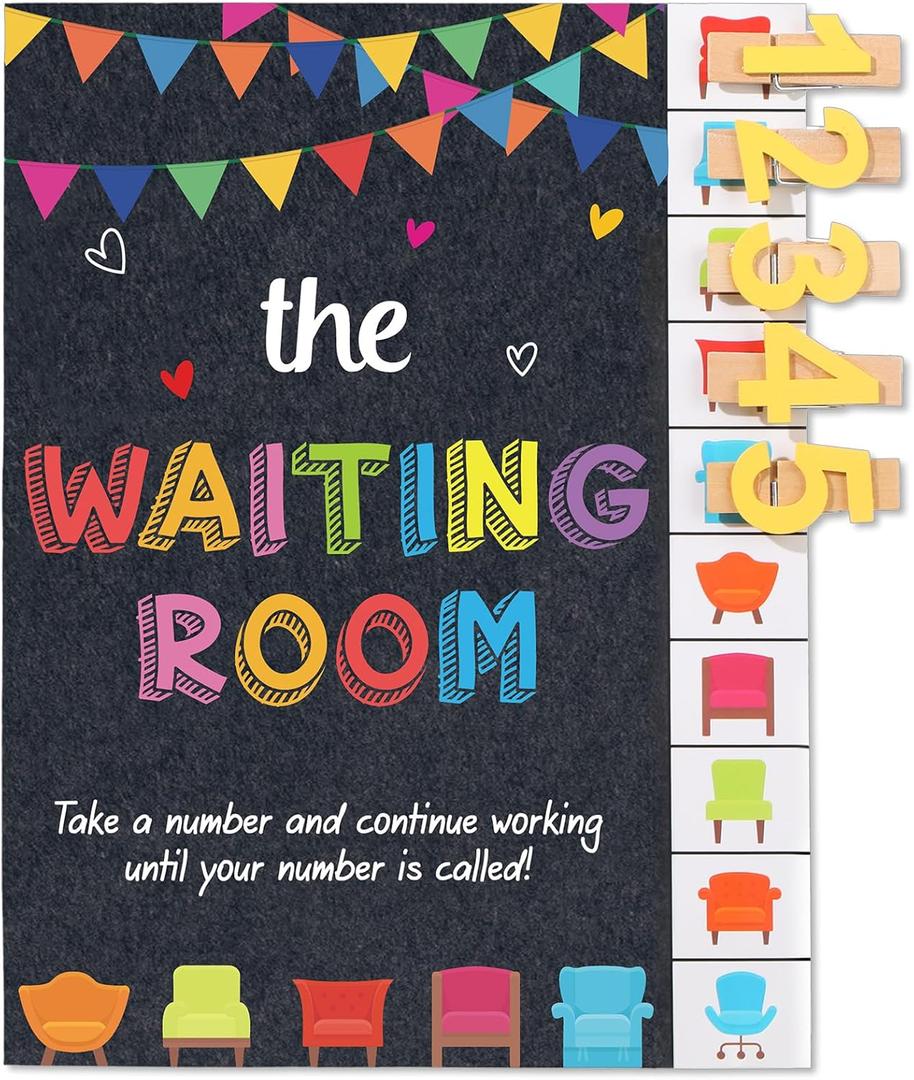 Colorful Classroom Management Waiting Room Clip Chart Teacher's Helper Waiting Room Poster Wooden Number Clips for Back to School Elementary Classroom Must Haves Teacher Supplies Bulletin Board Decor