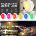 BLS LED Puck Lights with Remote Control, Wireless Under Cabinet & Closet Lighting, RGB 13 Color Changing Lights with Dimmer, Timer & AA Battery Operated, Push, Touch, Stick on for Night, White, 2 Pack