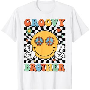 Groovy Brother Matching Family 70s 80s Retro Hippie Costume T-Shirt (White) S